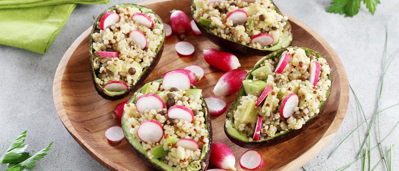 Barquettes d_avocat farcie au Quinoa & lentilles Ebly